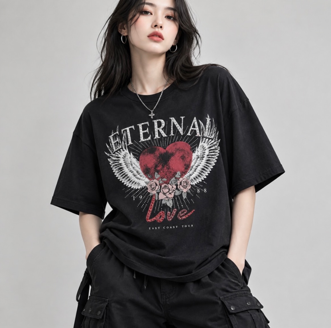 تیشرت زنانه NEW LOOK طرح ETERNAL LOVE